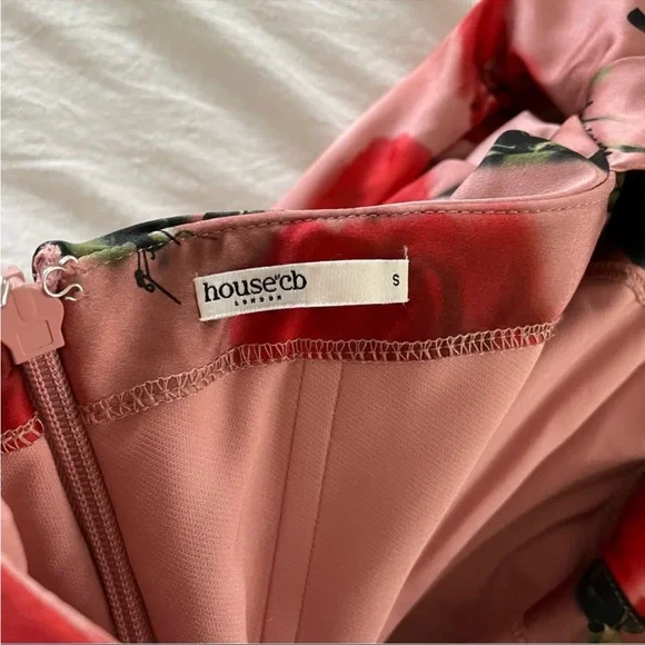 House of CB ‘Toira’ Satin Rose Print draped corset mini dress NWOT - Picture 7 of 12